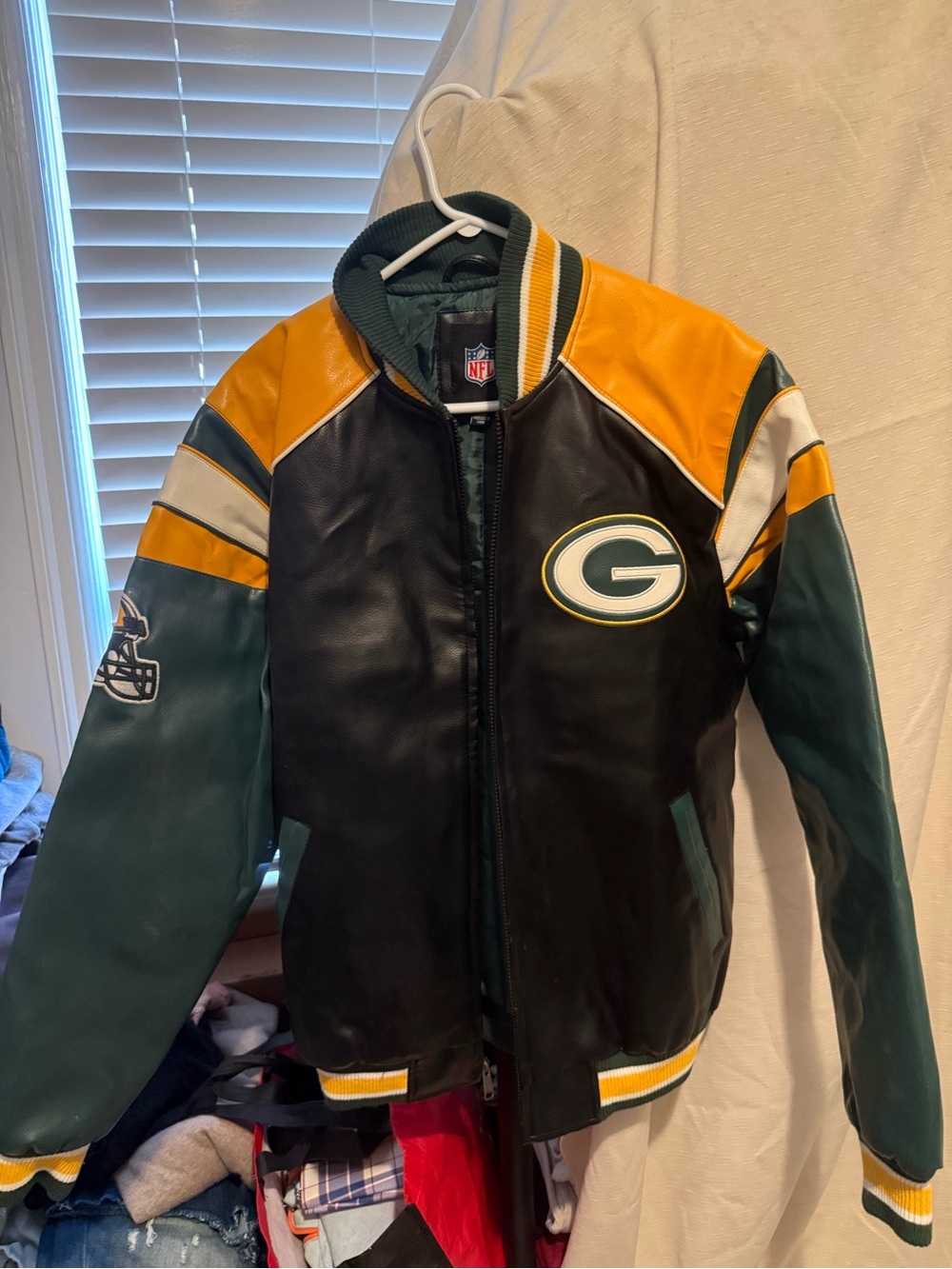 NFL Green Bay Packers Black, Green & Gold Leather Bomber Jacket